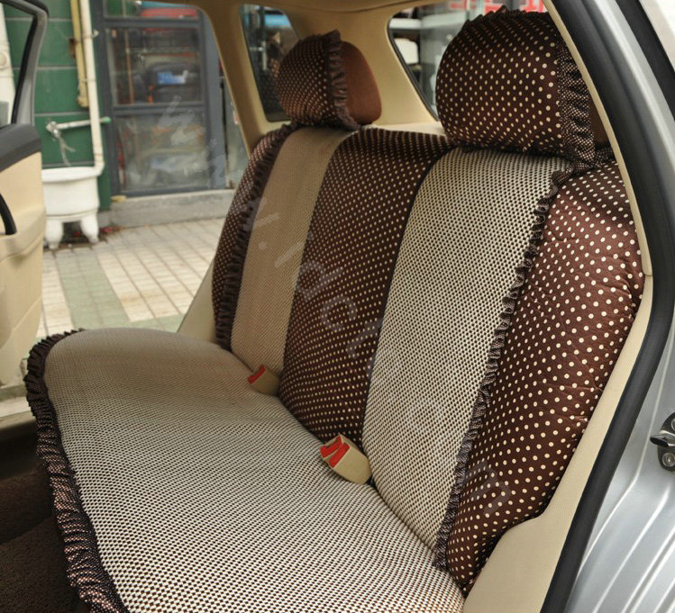 Ayrg Bowknot Dot Lace Universal Auto Car Seat Covers Plush Velvet Full Set 21pcs - Coffee beige