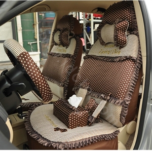 Ayrg Bowknot Dot Lace Universal Auto Car Seat Covers Plush Velvet Full Set 21pcs - Coffee beige