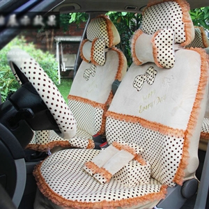 Ayrg Bowknot Dot Lace Universal Auto Car Seat Covers Velvet Plush Full Set 19pcs - Beige
