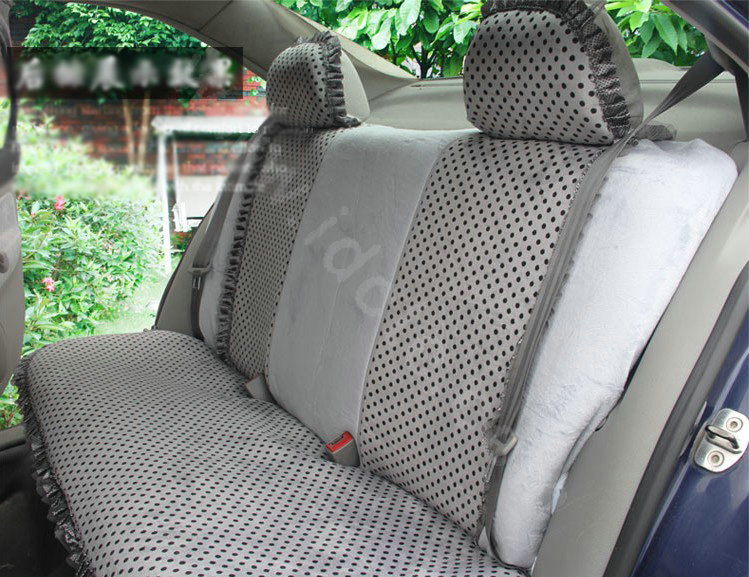 Ayrg Bowknot Dot Lace Universal Auto Car Seat Covers Velvet Plush Full Set 19pcs - Grey