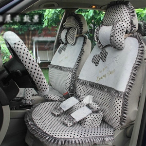 Ayrg Bowknot Dot Lace Universal Auto Car Seat Covers Velvet Plush Full Set 19pcs - Grey