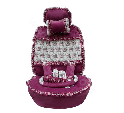 Ayrg Bowknot Floral Lace Universal Auto Car Seat Covers Velvet Plush Full Set 19pcs - Rose