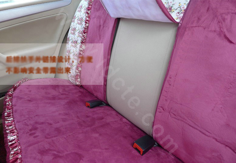 Ayrg Bowknot Floral Lace Universal Auto Car Seat Covers Velvet Plush Full Set 19pcs - Rose