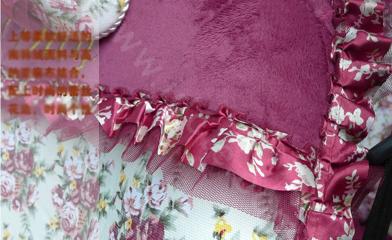 Ayrg Bowknot Floral Lace Universal Auto Car Seat Covers Velvet Plush Full Set 19pcs - Rose