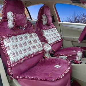 Ayrg Bowknot Floral Lace Universal Auto Car Seat Covers Velvet Plush Full Set 19pcs - Rose