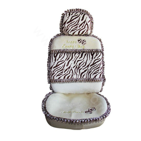Ayrg Bowknot Zebra Lace Universal Auto Car Seat Covers Velvet Plush Full Set 19pcs - Beige