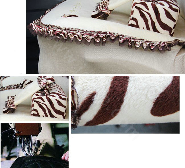 Ayrg Bowknot Zebra Lace Universal Auto Car Seat Covers Velvet Plush Full Set 19pcs - Beige