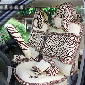 Ayrg Bowknot Zebra Lace Universal Auto Car Seat Covers Velvet Plush Full Set 19pcs - Beige