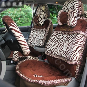 Ayrg Bowknot Zebra Lace Universal Auto Car Seat Covers Velvet Plush Full Set 19pcs - Coffee