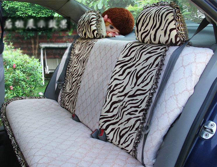 Ayrg Bowknot Zebra Lace Universal Auto Car Seat Covers Velvet Plush Full Set 19pcs - White
