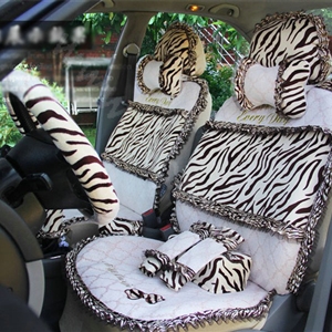 Ayrg Bowknot Zebra Lace Universal Auto Car Seat Covers Velvet Plush Full Set 19pcs - White