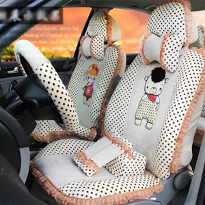 Ayrg Cartoon Bears Lace Universal Auto Car Seat Covers Velvet Plush Full Set 21pcs - Beige