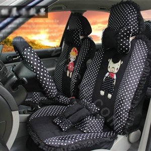 Ayrg Cartoon Bears Lace Universal Auto Car Seat Covers Velvet Plush Full Set 21pcs - Black