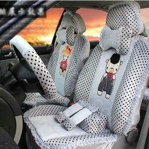 Ayrg Cartoon Bears Lace Universal Auto Car Seat Covers Velvet Plush Full Set 21pcs - Grey