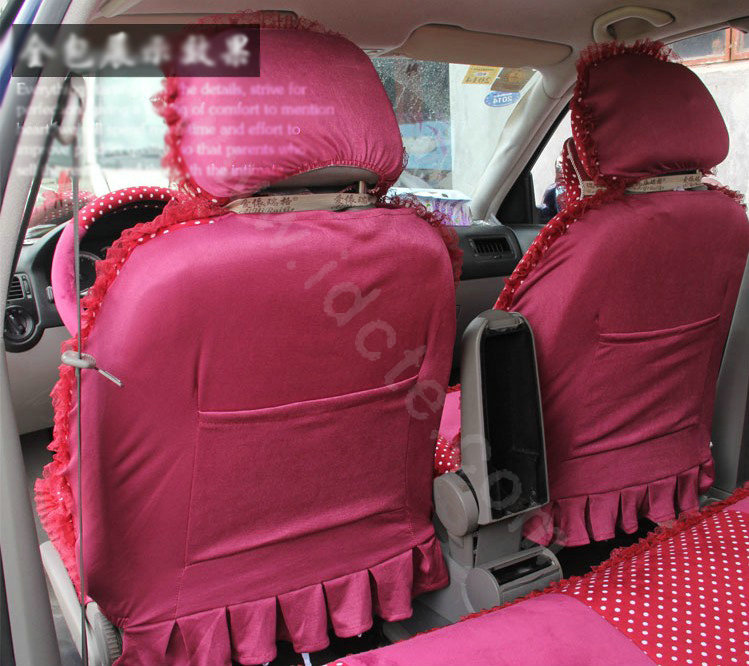 Ayrg Cartoon Bears Lace Universal Auto Car Seat Covers Velvet Plush Full Set 21pcs - Rose