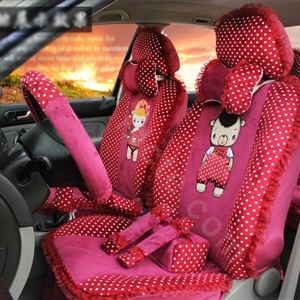 Ayrg Cartoon Bears Lace Universal Auto Car Seat Covers Velvet Plush Full Set 21pcs - Rose