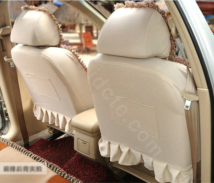 Cartoon Bears Lace Universal Auto Car Seat Covers Cushion Full Set 8pcs - Brown