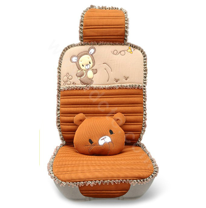 Cartoon Bears Lace Universal Auto Car Seat Covers Cushion Full Set 8pcs - Brown