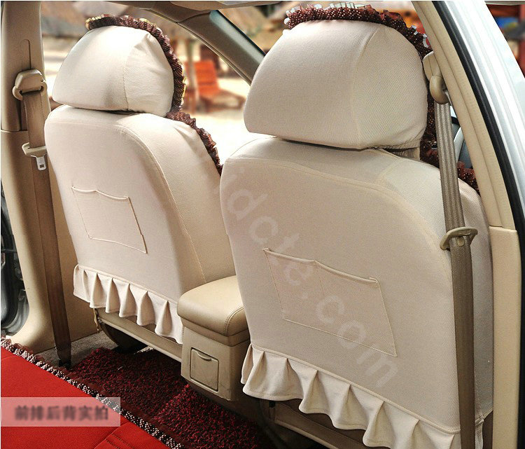 Cartoon Bears Lace Universal Auto Car Seat Covers Cushion Full Set 8pcs - Red