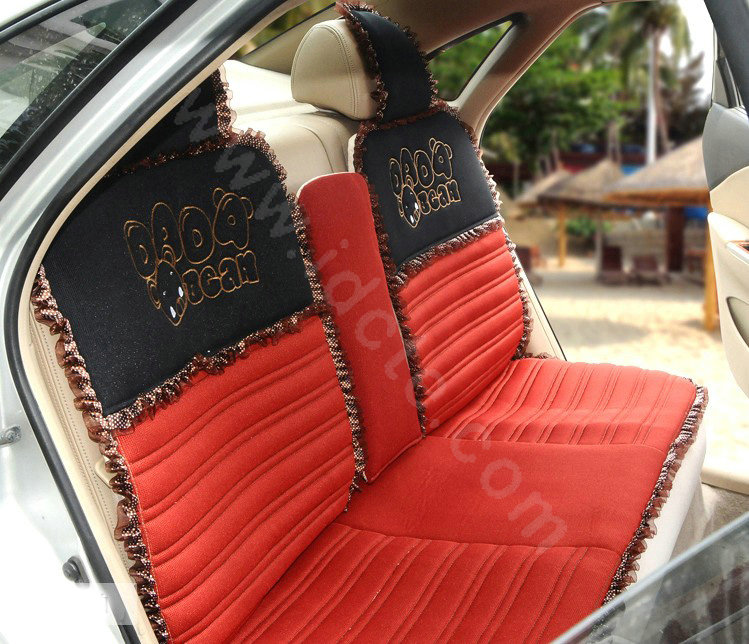 Cartoon Bears Lace Universal Auto Car Seat Covers Cushion Full Set 8pcs - Red