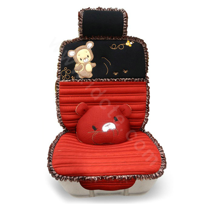 Cartoon Bears Lace Universal Auto Car Seat Covers Cushion Full Set 8pcs - Red