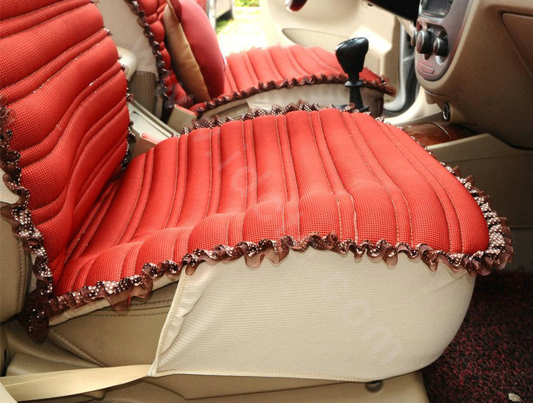 Cartoon Bears Lace Universal Auto Car Seat Covers Cushion Full Set 8pcs - Red