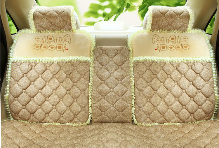 Cartoon Girl Lace Universal Auto Car Seat Covers Cushion Velvet Full Set 8pcs - Beige