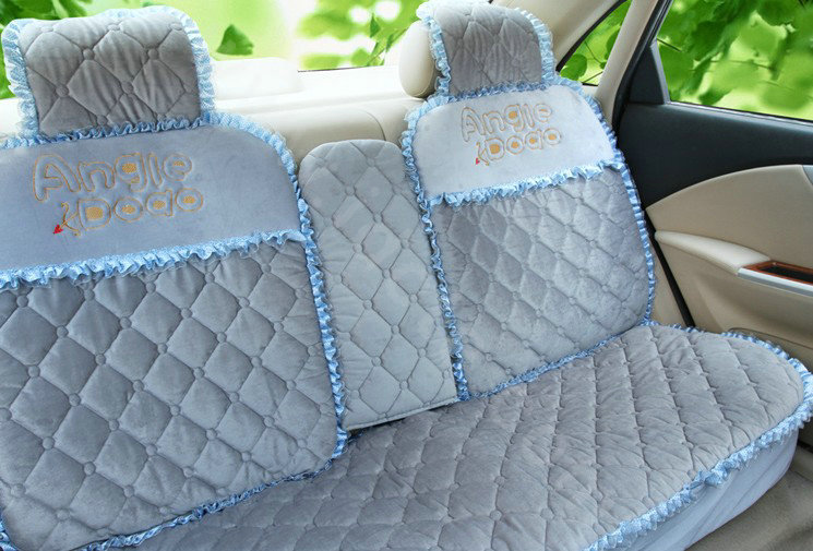 Cartoon Girl Lace Universal Auto Car Seat Covers Cushion Velvet Full Set 8pcs - Blue
