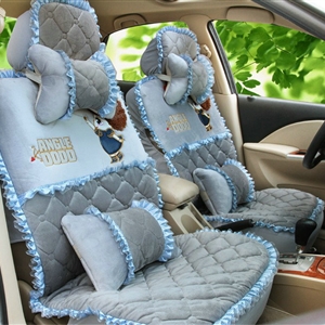 Cartoon Girl Lace Universal Auto Car Seat Covers Cushion Velvet Full Set 8pcs - Blue