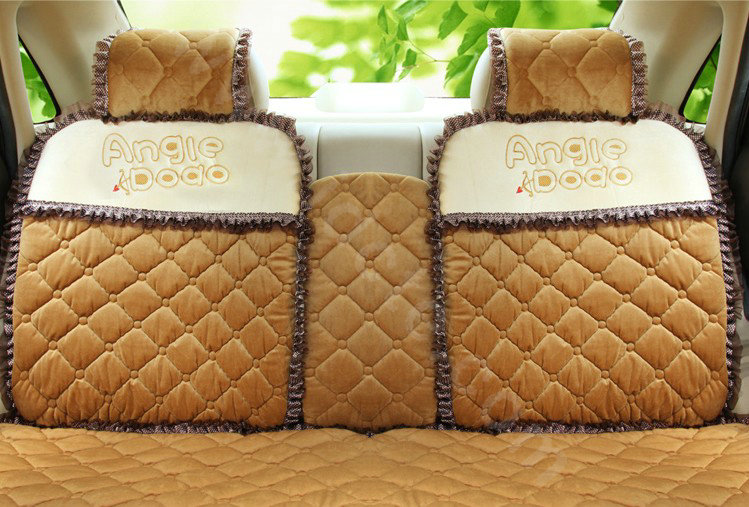 Cartoon Girl Lace Universal Auto Car Seat Covers Cushion Velvet Full Set 8pcs - Brown