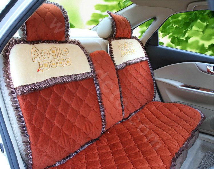 Cartoon Girl Lace Universal Auto Car Seat Covers Cushion Velvet Full Set 8pcs - Red