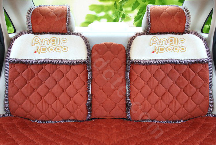 Cartoon Girl Lace Universal Auto Car Seat Covers Cushion Velvet Full Set 8pcs - Red