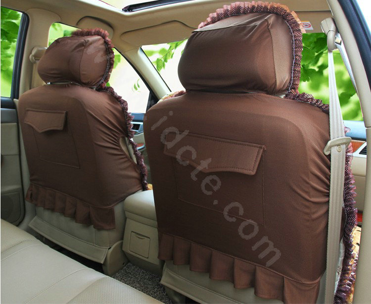 Cartoon Girl Lace Universal Auto Car Seat Covers Cushion Velvet Full Set 8pcs - Red