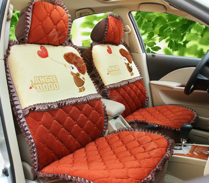 Cartoon Girl Lace Universal Auto Car Seat Covers Cushion Velvet Full Set 8pcs - Red