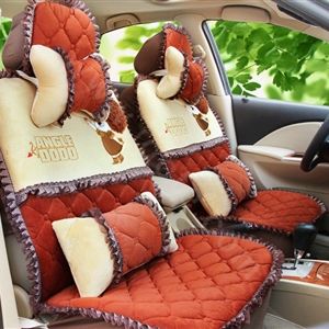 Cartoon Girl Lace Universal Auto Car Seat Covers Cushion Velvet Full Set 8pcs - Red