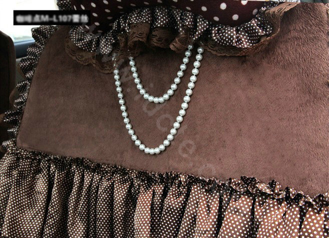 Fashion Dot Lace Universal Auto Car Seat Covers Plush Velvet Full Set 18pcs - Coffee