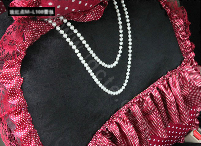 Fashion Dot Lace Universal Auto Car Seat Covers Plush Velvet Full Set 18pcs - Rose