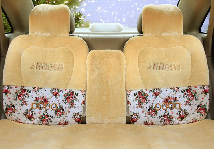 Angel Flower Universal Automobile Car Seat Cover Velvet Cushion 9pcs - Beige