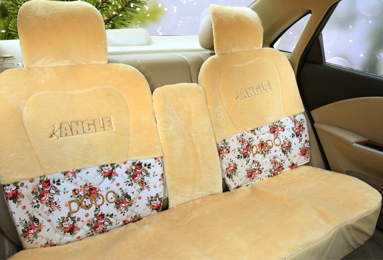 Angel Flower Universal Automobile Car Seat Cover Velvet Cushion 9pcs - Beige