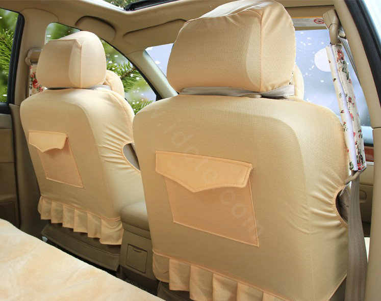 Angel Flower Universal Automobile Car Seat Cover Velvet Cushion 9pcs - Beige