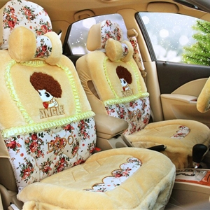 Angel Flower Universal Automobile Car Seat Cover Velvet Cushion 9pcs - Beige