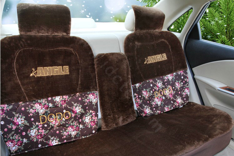 Angel Flower Universal Automobile Car Seat Cover Velvet Cushion 9pcs - Coffee