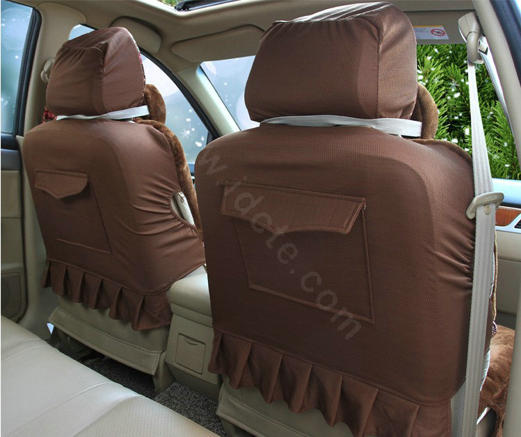 Angel Flower Universal Automobile Car Seat Cover Velvet Cushion 9pcs - Coffee