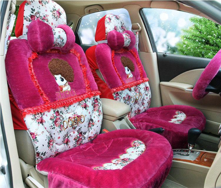 Angel Flower Universal Automobile Car Seat Cover Velvet Cushion 9pcs - Rose