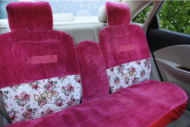 Angel Flower Universal Automobile Car Seat Cover Velvet Cushion 9pcs - Rose