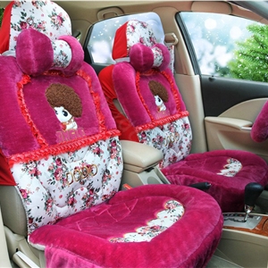 Angel Flower Universal Automobile Car Seat Cover Velvet Cushion 9pcs - Rose