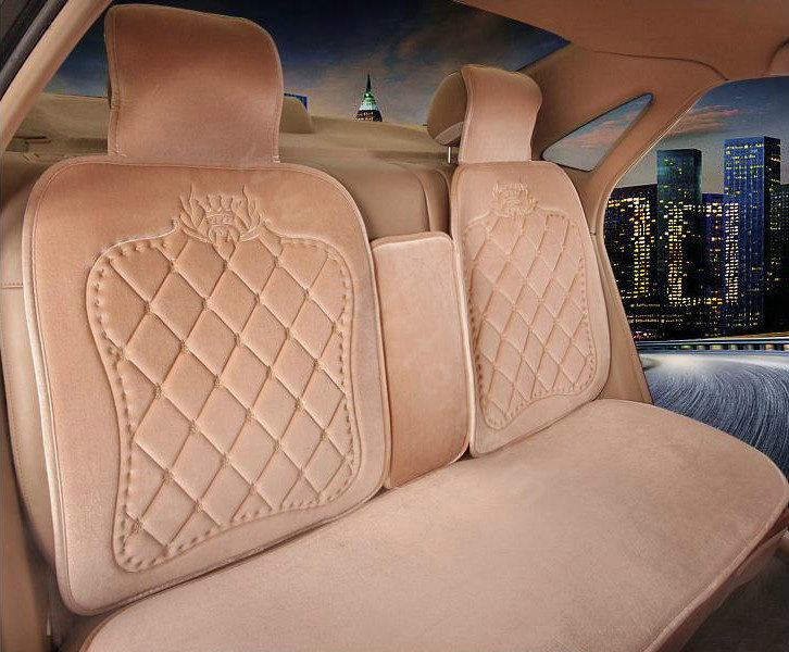 Embroidery Flower Universal Automobile Car Seat Cover Flannel Cushion 9pcs - Beige