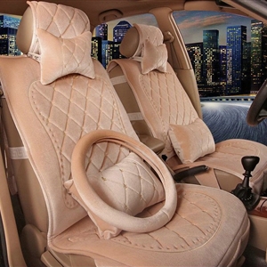 Embroidery Flower Universal Automobile Car Seat Cover Flannel Cushion 9pcs - Beige