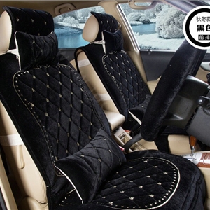Embroidery Flower Universal Automobile Car Seat Cover Flannel Cushion 9pcs - Black