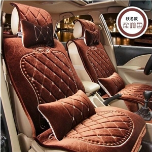 Embroidery Flower Universal Automobile Car Seat Cover Flannel Cushion 9pcs - Coffee